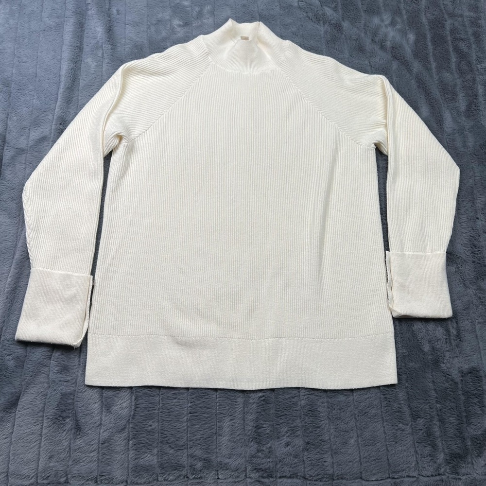 MICHAEL Michael Kors Sweater Womens L White Mock Neck Raglan Pullover Ribbed